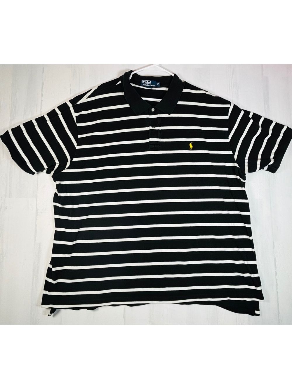 Polo Ralph Lauren Men’s 4XB Big Black White Striped Polo Shirt Yellow Pony